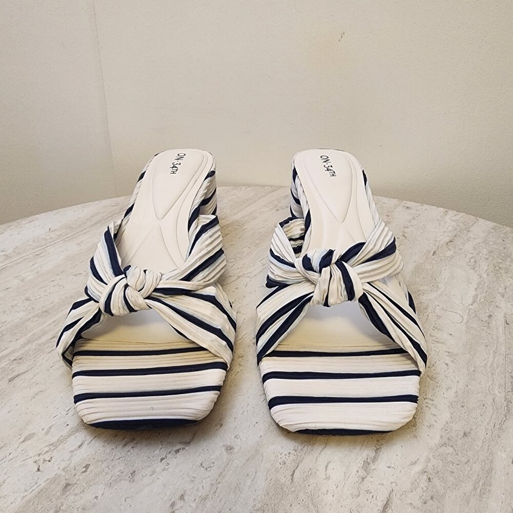 On 34th Womens Gaiaa Bow Block-Heel D Navy Stripe Fabric 10.5M - A014 \13